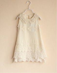 Dernière collection de vêtements pour enfants, robe courte sans manches en dentelle douce avec perles pour filles - Product Image 6