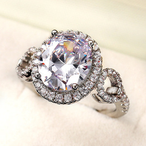 F767 Women's Oval Cut Synthetic <b>Diamond</b> <b>Ring</b> Classic Engagement <b>Ring</b> With Side <b>Diamonds</b> For Wedding Jewelry - Product Image 3