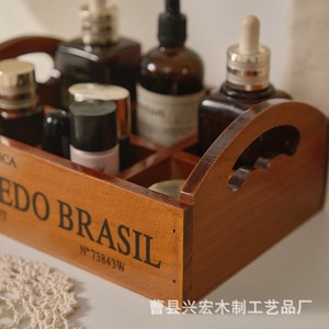 Caja de Almacenamiento de Madera con 6 Compartimentos, Organizador de Cosméticos de Escritorio con Asa Retro, Bandeja Multicompartimentos de Madera Sólida - Product Image 2