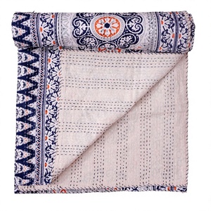 Traditional Luxury Indian Kantha <b>Quilt</b> Hand Block Printed 100% Cotton Reversible Bedspread Bed Cover & Comfort <b>Throw</b> Home Use - Product Image 1