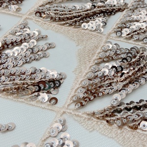 Sexy Design Polyester Knitted <strong>Net</strong> Mesh Embroidery Fancy Gold Spangle Tassels <strong>Sequin</strong> <strong>Fabric</strong> for Party Dress - Product Image 2