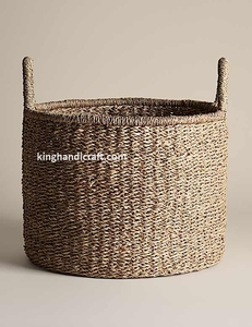 Handmade Natural Seagrass <b>Foldable</b> Storage <b>Basket</b> Woven Eco-Friendly Modern Organizer with Handles for Clothing Toys Home Decor - Product Image 2
