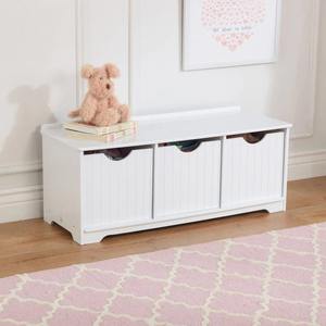 Banc de rangement classique blanc avec trois compartiments ouverts, coffre de rangement polyvalent pour jouets, livres et chaussures - Product Image 4