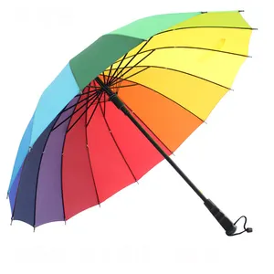 CHUVABAND 21 인치 16 K 맞춤형 로고 자동 오픈 우산 골프 방풍 파라솔 롱 스트레이트 핸들 레인보우 우산
