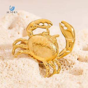 Sumvintage Vintage yaz okyanus su geçirmez yengeç 18K altın kaplama paslanmaz çelik olmayan solma broş moda takı - Product Image 1