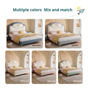 High-end Queen Size Toddler Bed Modern <strong>Design</strong> Wooden Kids' <strong>Crib</strong> with Storage Durable Loft NAPPA Upholstery - Product Image 3