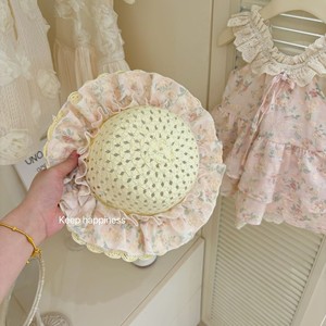 Cherry Blossom Floral Dress For Girls Sweetheart Neckline A-Line Cotton Summer Dress With Flutter Sleeves And Floral Trim - Product Image 4