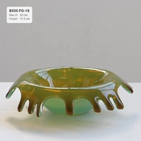 Bixuan Aqua Groene Olijf Amber Splash Rim Mondgeblazen Soda Lime Glas D32cm Schaal Schaal Sculpturale Fruit Schaal Tafeldecoratie