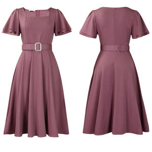 C8629 <span class=keywords><strong>Vestidos</strong></span> de Verano a la Moda para <span class=keywords><strong>Mujer</strong></span> Casuales con Mangas Acampanadas Cuello Cuadrado y Cintura Alta Elegantes para Dama y Oficina - Product Image 5