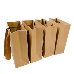 RUIPACK OEM özel kolları ile geri dönüşümlü kağıt torba festivali hediye Kraft torba alışveriş çantaları üreticisi/toptan