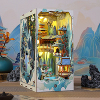 Kit de construction de niche à livres en bois Penglai Wonderland, maison miniature 3D avec éclairage LED, insert de bibliothèque fantaisie chinoise pour adultes