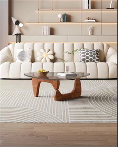 Table basse moderne en bois avec plateau en verre trempé, design mi-siècle, meubles de salon faits à la main - Product Image 1