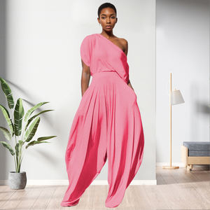 Conjunto de Pantalones y Top de Un Hombro de Color Sólido Personalizable para Mujer, 2 Piezas, a la Moda - Product Image 3