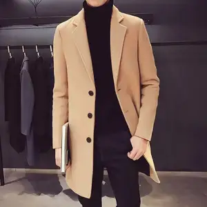 Solid Color Business Trench Coat Leisure Palette Knifeit Winter Polyester Men's Jacket Woven Men's Clothing Long OVERCOAT 100pcs