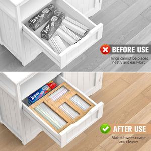 Organizador de Bolsas Ziplock de Bambú para Cajón de Cocina, para Bolsas de un Galón, Cuarto de Galón, para Sándwiches y Bocadillos, Organizador de 4 Compartimentos Separados - Product Image 4