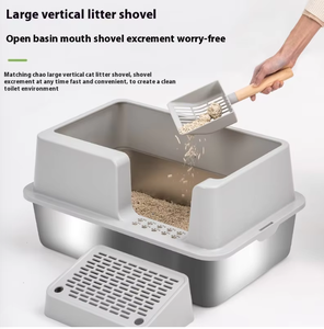 Sartén de arena para gatos de acero inoxidable gris claro de lujo, 20L, gran capacidad, semicerrado, lados altos, a prueba de salpicaduras, caja de arena para mascotas de limpieza automática - Product Image 5
