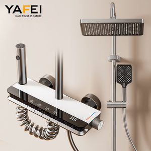 Grifos de <span class=keywords><strong>ducha</strong></span> de baño para uso doméstico, pantalla digital, luz ambiental, juego de <span class=keywords><strong>ducha</strong></span> de lluvia termostática de aluminio con aumento de presión para Baño - Product Image 5