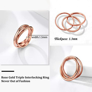 Anillo Antiestrés Giratorio Entrelazado de Acero Inoxidable Chapado en Oro, Diseño Sencillo de Moda con Tres Aros Irregulares Torcidos - Product Image 5