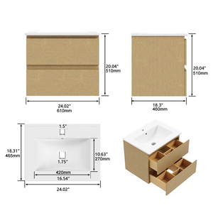 <span class=keywords><strong>Mobile</strong></span> <span class=keywords><strong>Bagno</strong></span> Sospeso Moderno con Maniglia Nascosta in Legno 600mm, Unità Vanity da 30 e 36 Pollici con Lavabo - Product Image 4