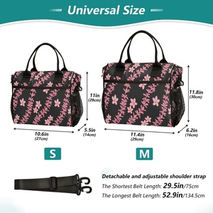 Hawaii Pink Flower Print Takeaway Custom Lunch Tote Picnic Food Thermal Cooler Bag Reusable Lunch Bag with Shoulder Straps - Product Image 2
