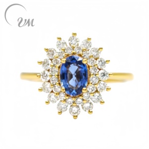 Anillo de plata 925 con zafiro y diamante cultivado en laboratorio de UM Jewelry, unisex para uso diario, regalo de aniversario de boda - Product Image 1