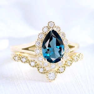 Anillos de Compromiso Vintage con Topacio Azul para Mujer, Conjuntos de Anillos de Boda de Plata de Ley 925 - Product Image 2