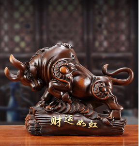 Zodíaco chino Feng Shui Decoración de mesa negro blanco resina Toro vaca estatua Animal escultura - Product Image 5