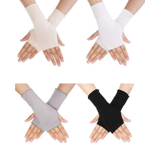 Gants en coton blanc pour femmes, randonnée, cyclisme, conduite sans doigts, demi-doigt, protection solaire UV - Product Image 1