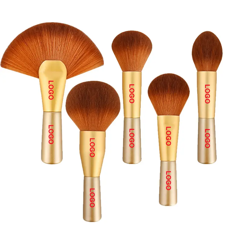 Best selling Low MOQ custom Large fan shaped makeup brush set Contour brush Champagne make up brush set loose powder blusher