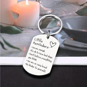 Porte-clés inspirant pour les soins personnels Petits rappels Porte-clés en acier inoxydable Cadeau de motivation pour la santé mentale - Product Image 3