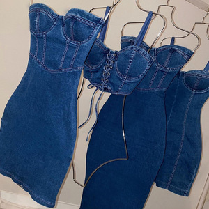 Abito in denim senza maniche con scollo a cuore, mini abito in <span class=keywords><strong>jeans</strong></span> aderente con spalline sottili e corsetto per feste e discoteche da <span class=keywords><strong>donna</strong></span> - Product Image 4