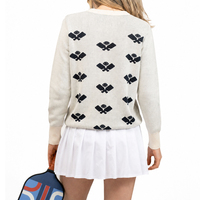 Pull en tricot jacquard 12GG personnalisé 100 % coton pour femme, col rond, style preppy, collection automne, vente en gros