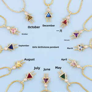 रंगीन 12 जन्मदिन के छोटे लड़के लड़की महिलाओं के पेलेंट हार 18k सोने की प्लेटेड ज़िरकोनिया मिनी प्यारा पीतल गहने थोक - Product Image 5