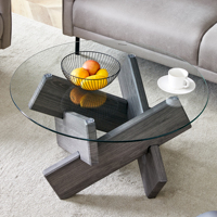 Table à café et à thé circulaire en verre au design distinctif moderne Comptoir en verre trempé avec pieds en MDF Meubles de salon