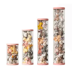 Giocattoli bambole pupazzo trasparente cilindro imballaggio in plastica contenitore cilindrico secchio di peluche