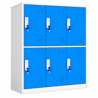 Casier scolaire métallique à 6 compartiments, en kit, armoire de rangement en acier coloré personnalisable avec trous d'aération et serrure à clé pour enfants