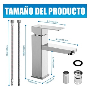 Grifo Mezclador de Baño de Acero Inoxidable, Grifo de Lavabo Cuadrado de Diseño Moderno con Ahorro de Agua - Product Image 2