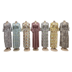 Venta al por mayor Nuevo Verano Musulmán con cordones de manga larga Impreso Casual Lies Fashion Dress Robe - Product Image 4