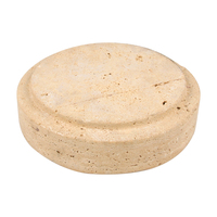 Nampan Marmer Travertine Beige Bulat untuk Perhiasan, Wadah Makeup, Dekoratif dengan Tepi Terangkat, Motif Tanaman