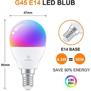 Lampadina LED Intelligente Antela G45 E14 4.5W Alimentata a Corrente Alternata, Controllo WiFi tramite App, Dimmerabile, Cambio Colore RGB per Illuminazione a Soffitto - Product Image 1