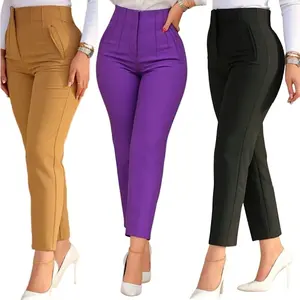 Women Solid Casual Suit Pants High Waist Solid Slim Fit Cropped Trousers New Lady Summer Pencil Pants