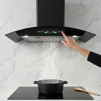 Hotte de cuisine électrique murale à commande par bouton, 600-900 mm, forte aspiration, faible bruit, verre incurvé en forme d'arc, classe A