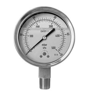 Manomètre à bain d'huile en acier inoxydable 316, 4'' à montage inférieur, 0-40 MPa, haute précision EN837-1, garantie 1 an, large gamme de applications - Product Image 3
