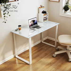 Escritorio de vidrio <span class=keywords><strong>templado</strong></span> moderno de fábrica de Foshan, muebles de oficina de vidrio de acero inoxidable con cajón, <span class=keywords><strong>mesa</strong></span> de <span class=keywords><strong>estudio</strong></span> para adultos - Product Image 1