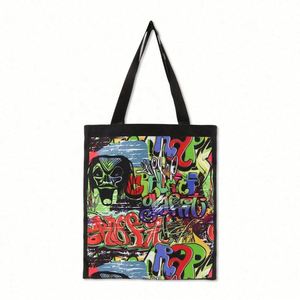 Custom Logo Sublimation Print Leisure African Women Text Graffiti Art Full Color Bags Polyester <b>Tote</b> Shopping Canvas Bag - Product Image 3