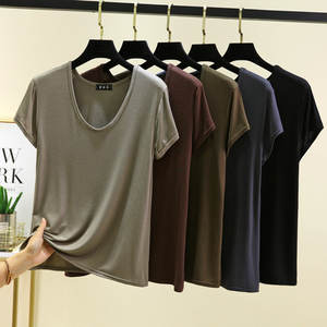 T-shirt à manches courtes en modal à col rond pour femme, taille plus - Haut léger et ample, tendance - Product Image 3