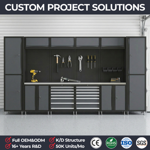 Système d'armoires de rangement pour <span class=keywords><strong>garage</strong></span> <span class=keywords><strong>Pro</strong></span> Series avec 2 armoires hautes, 2 armoires à outils à 7 tiroirs, combinaison établi-atelier - Product Image 1
