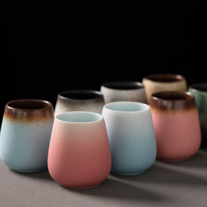 แก้วเซรามิครูปทรงไข่สไตล์วินเทจญี่ปุ่นเคลือบสีแบบไล่ระดับ - Product Image 1