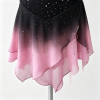 Robe de patinage artistique pour filles, noir, violet, rose ombré, avec strass, manches longues en maille et jupe à volants pour la compétition