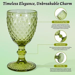 Wholesale Cheap Price Colored Glass Drinkware 300Ml <b>Wine</b> Vintage Crystal Green Diamond Shape Embossed Eco-Friendly <b>Goblet</b> - Product Image 3
